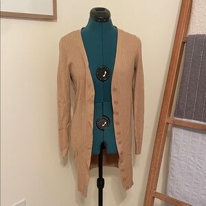 Women's Divided Medium Tan Ribbed Cardigan Sweater